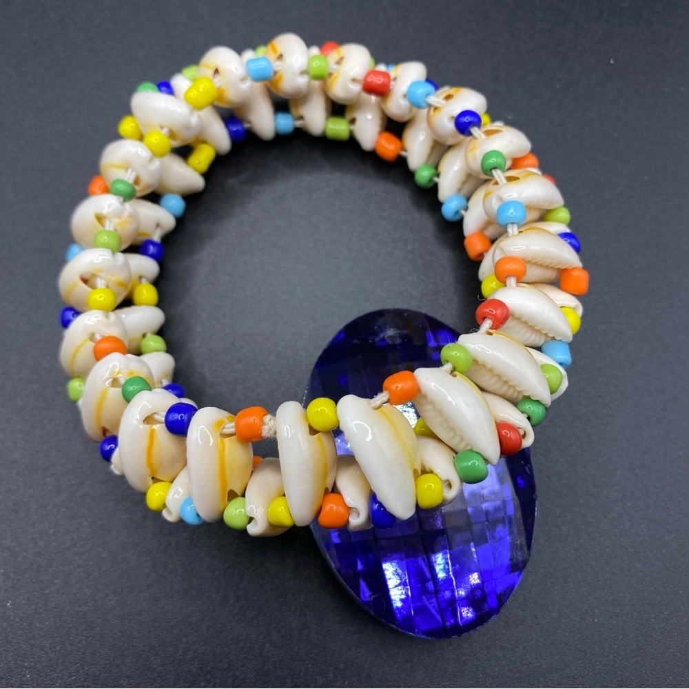 Kitchey Stretchy Natural Sea Shells & Colorful Seed Beads Bracelet